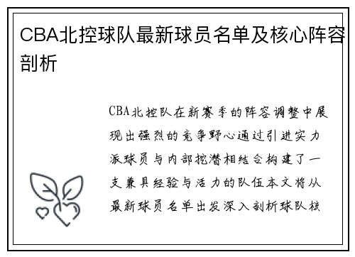 CBA北控球队最新球员名单及核心阵容剖析