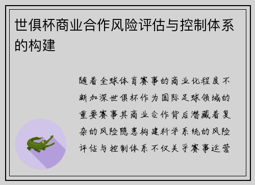 世俱杯商业合作风险评估与控制体系的构建