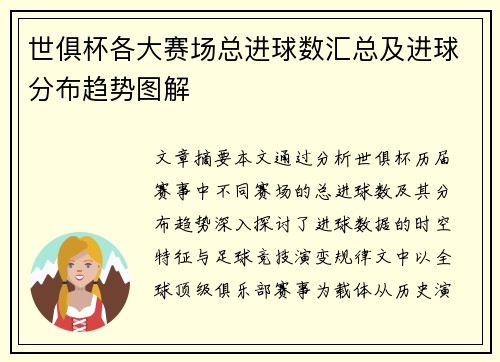 世俱杯各大赛场总进球数汇总及进球分布趋势图解